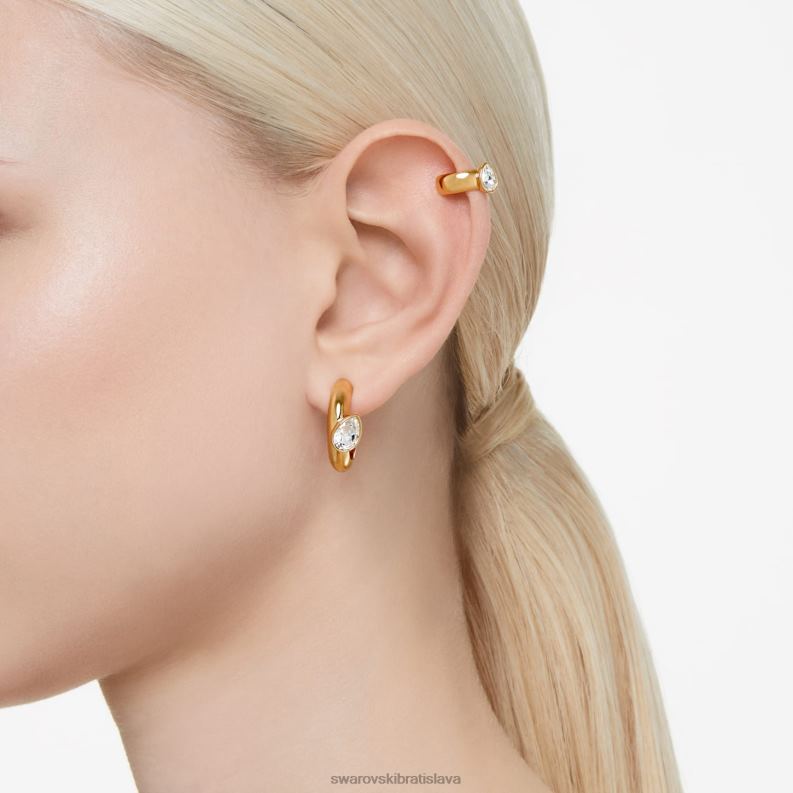 kruhové náušnice dextera s manžetou na uši hruškový výbrus, biely, pozlátený B8ZNT402 Swarovski šperky