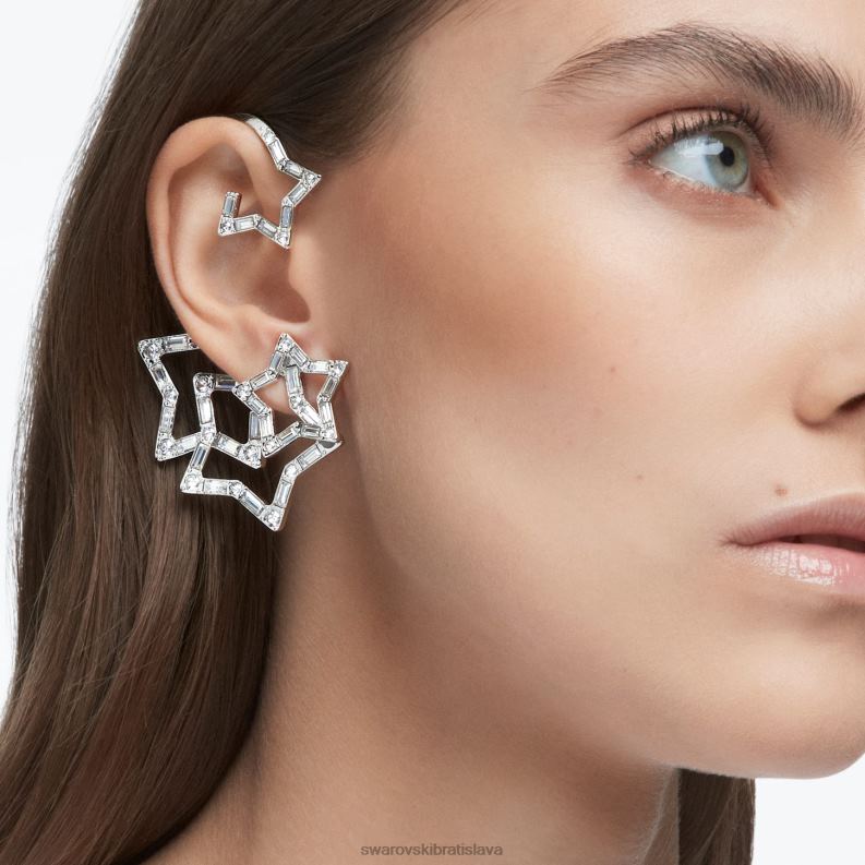 manžeta na ucho stella zmiešané rezy, hviezdicové, biele, rhodiované B8ZNT377 Swarovski šperky