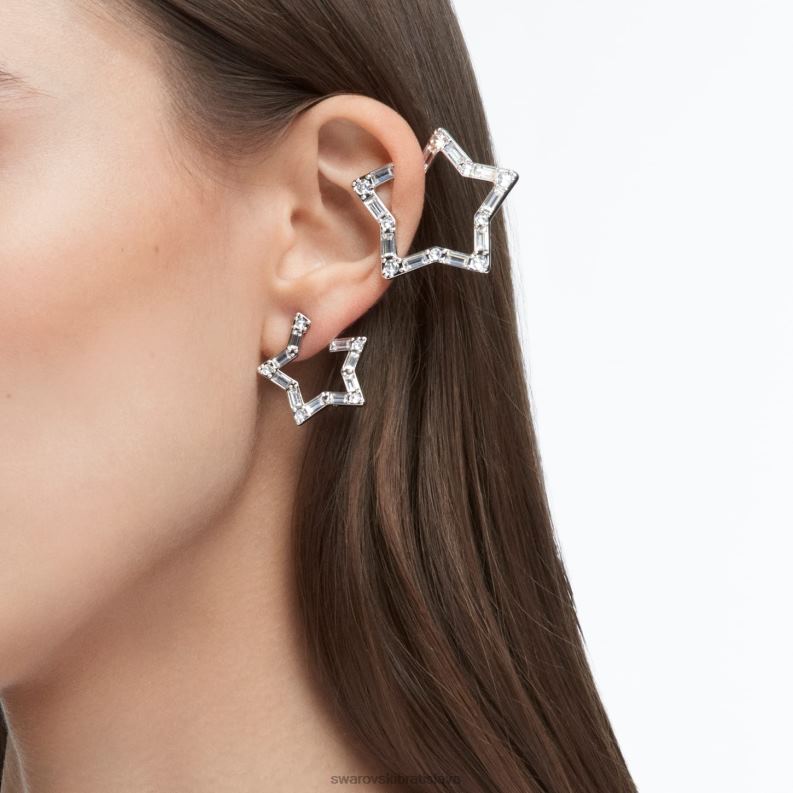 manžeta na ucho stella zmiešané rezy, hviezdicové, biele, rhodiované B8ZNT377 Swarovski šperky