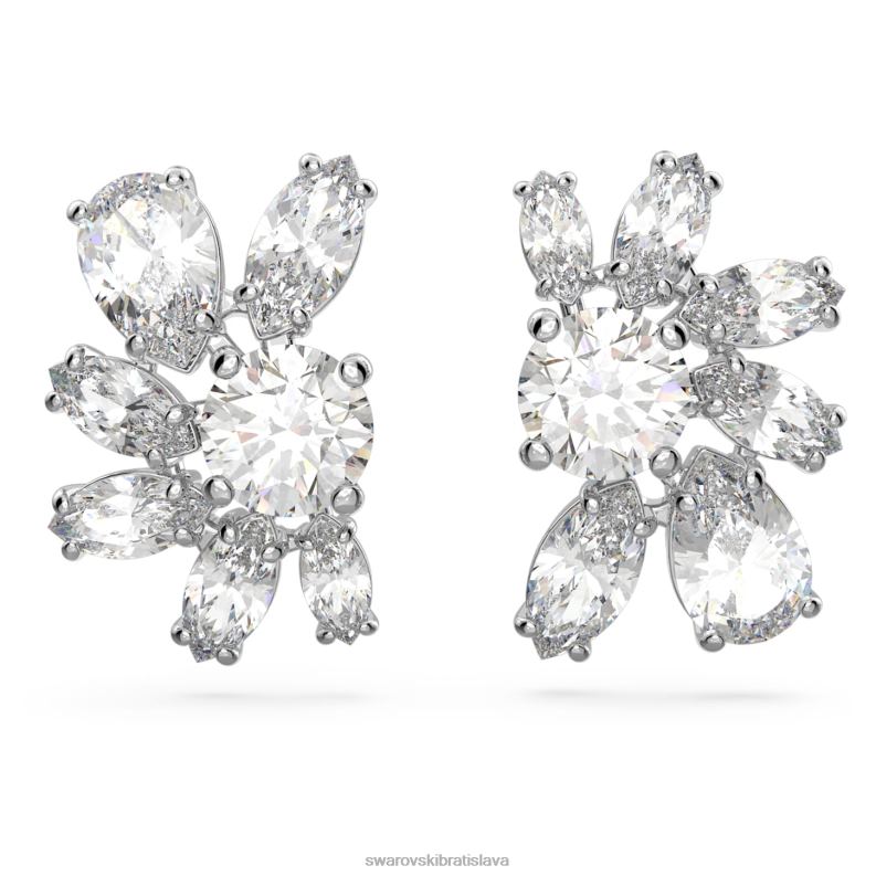 gema napichovacie náušnice zmiešané rezy, kvet, biela, rhodiované B8ZNT722 Swarovski šperky