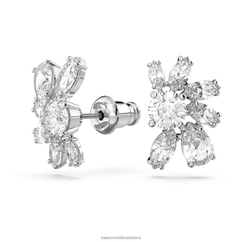 gema napichovacie náušnice zmiešané rezy, kvet, biela, rhodiované B8ZNT749 Swarovski šperky