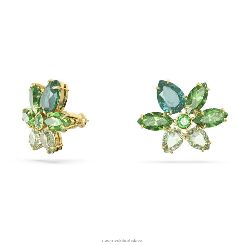 gema napichovacie náušnice zmiešané strihy, kvetinové, zelené, pozlátené B8ZNT745 Swarovski šperky
