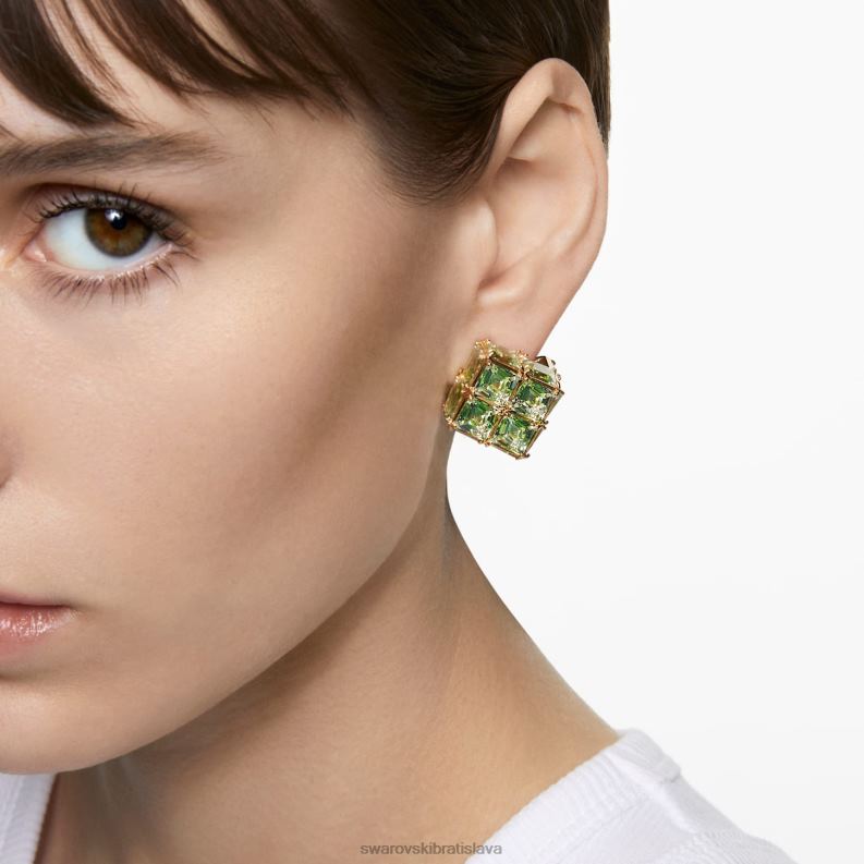 kuriózna napichovacia náušnica jednoduché, štvorcový rez, zelené, pozlátené B8ZNT976 Swarovski šperky