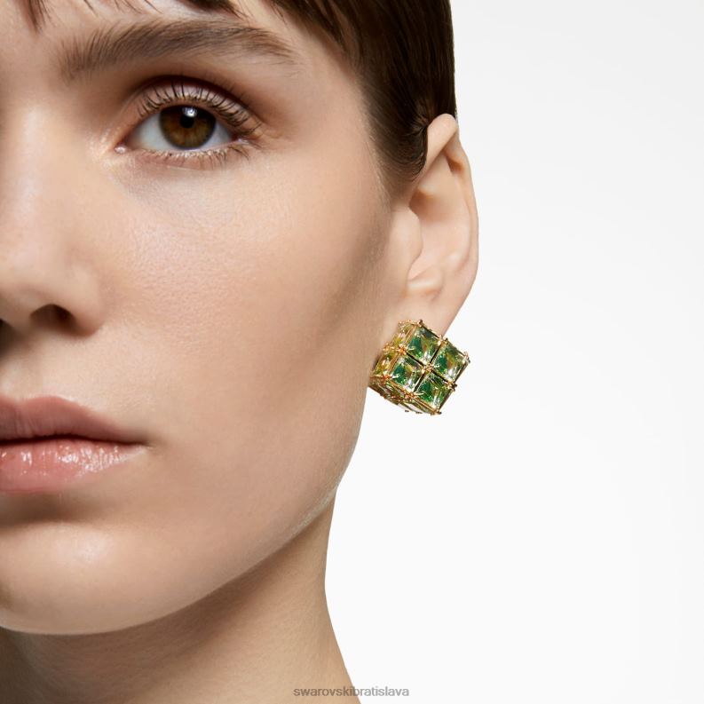 kuriózna napichovacia náušnica jednoduché, štvorcový rez, zelené, pozlátené B8ZNT976 Swarovski šperky