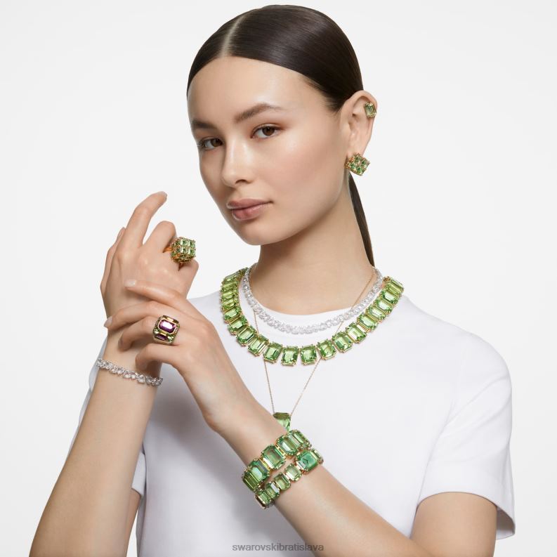 kuriózna napichovacia náušnica jednoduché, štvorcový rez, zelené, pozlátené B8ZNT976 Swarovski šperky