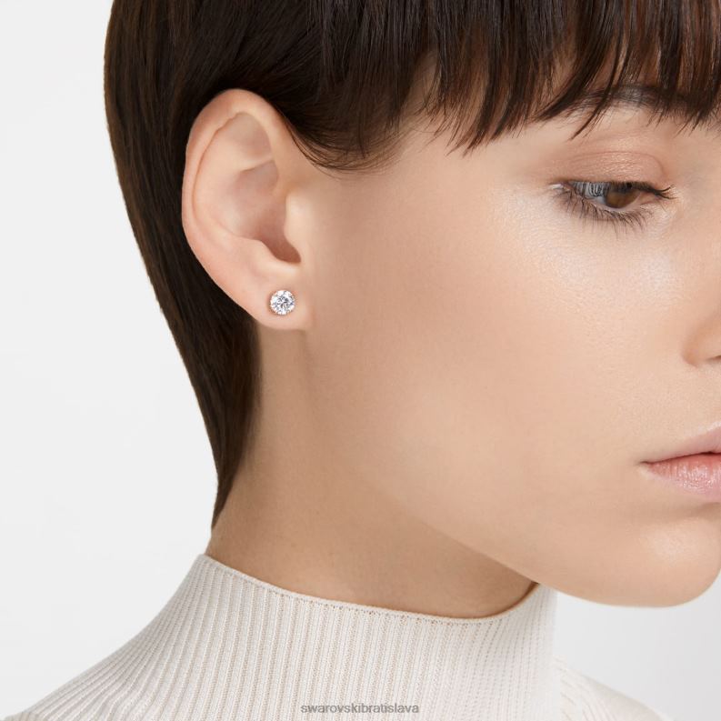 napichovacie náušnice constella okrúhly výbrus, biely, pozlátený ružovým zlatom B8ZNT677 Swarovski šperky