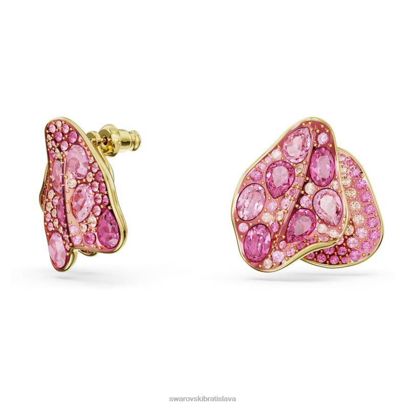 napichovacie náušnice florere asymetrické prevedenie, kvetinové, ružové, pozlátené B8ZNT668 Swarovski šperky