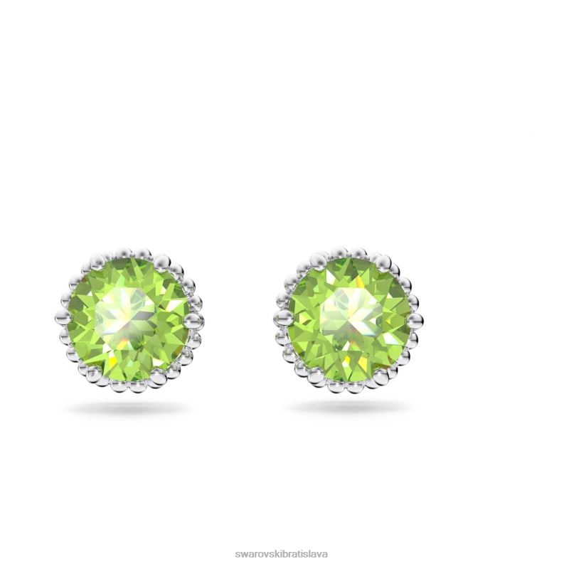 napichovacie náušnice okrúhleho strihu august, zelená, rhodiovaná B8ZNT690 Swarovski šperky