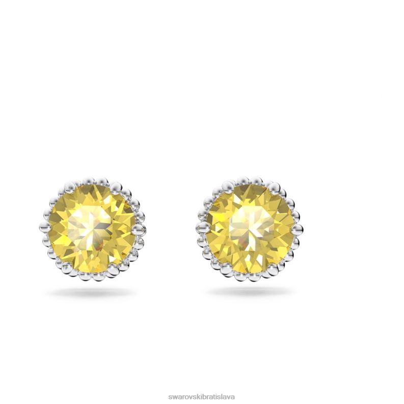 napichovacie náušnice okrúhleho strihu november, žltá, rhodiovaná B8ZNT694 Swarovski šperky