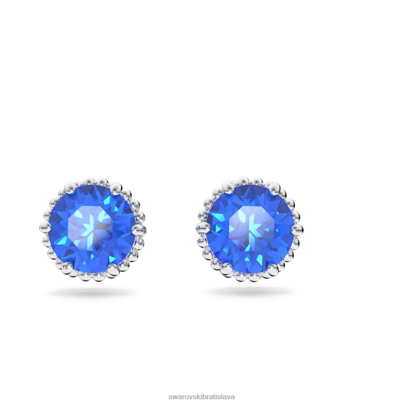 napichovacie náušnice okrúhleho strihu september, modrá, rhodiovaná B8ZNT685 Swarovski šperky