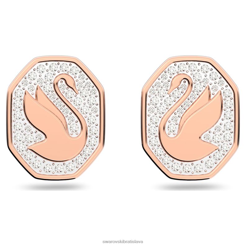 napichovacie náušnice signum tvar osemuholníka, labuť, biela, pozlátené ružovým zlatom B8ZNT740 Swarovski šperky