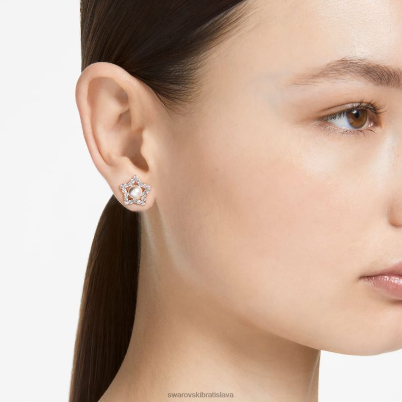 napichovacie náušnice stella okrúhly výbrus, hviezdicový, biely, pozlátený ružovým zlatom B8ZNT716 Swarovski šperky