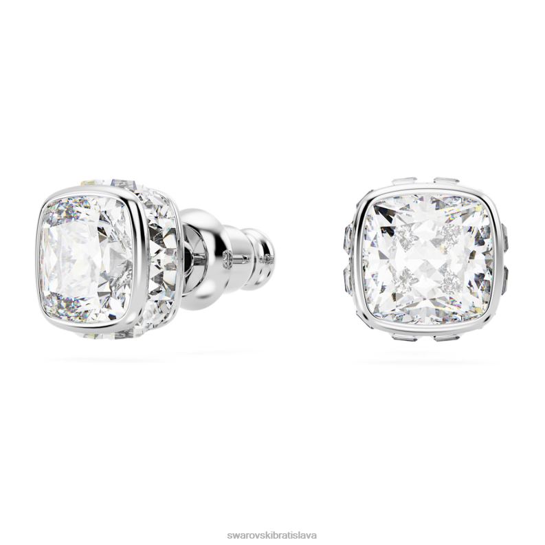 napichovacie náušnice štvorcového strihu apríl, biely, rhodiovaný B8ZNT728 Swarovski šperky