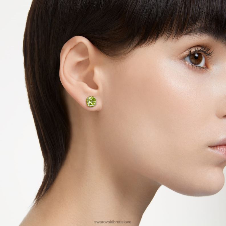 napichovacie náušnice štvorcového strihu august, zelená, rhodiovaná B8ZNT727 Swarovski šperky