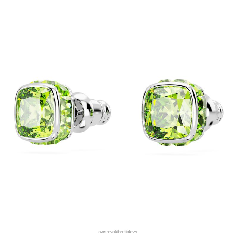 napichovacie náušnice štvorcového strihu august, zelená, rhodiovaná B8ZNT727 Swarovski šperky