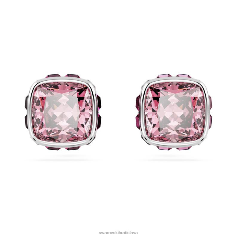 napichovacie náušnice štvorcového strihu október, ružová, rhodiovaná B8ZNT725 Swarovski šperky