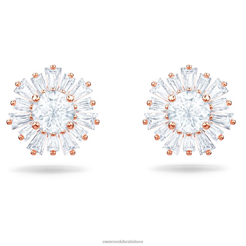 slnečné napichovacie náušnice zmiešané strihy, slnko, biele, pozlátené ružovým zlatom B8ZNT659 Swarovski šperky