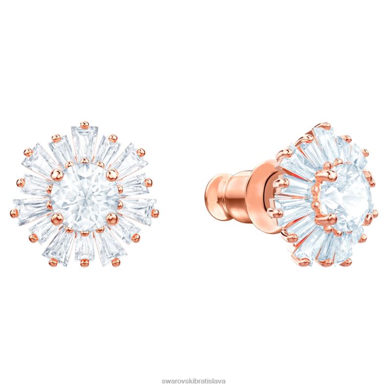 slnečné napichovacie náušnice zmiešané strihy, slnko, biele, pozlátené ružovým zlatom B8ZNT659 Swarovski šperky