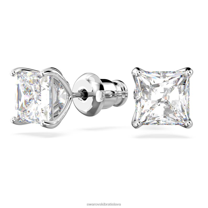 zaujmú napichovacie náušnice hranatý rez, biela, rhodiovaná B8ZNT657 Swarovski šperky