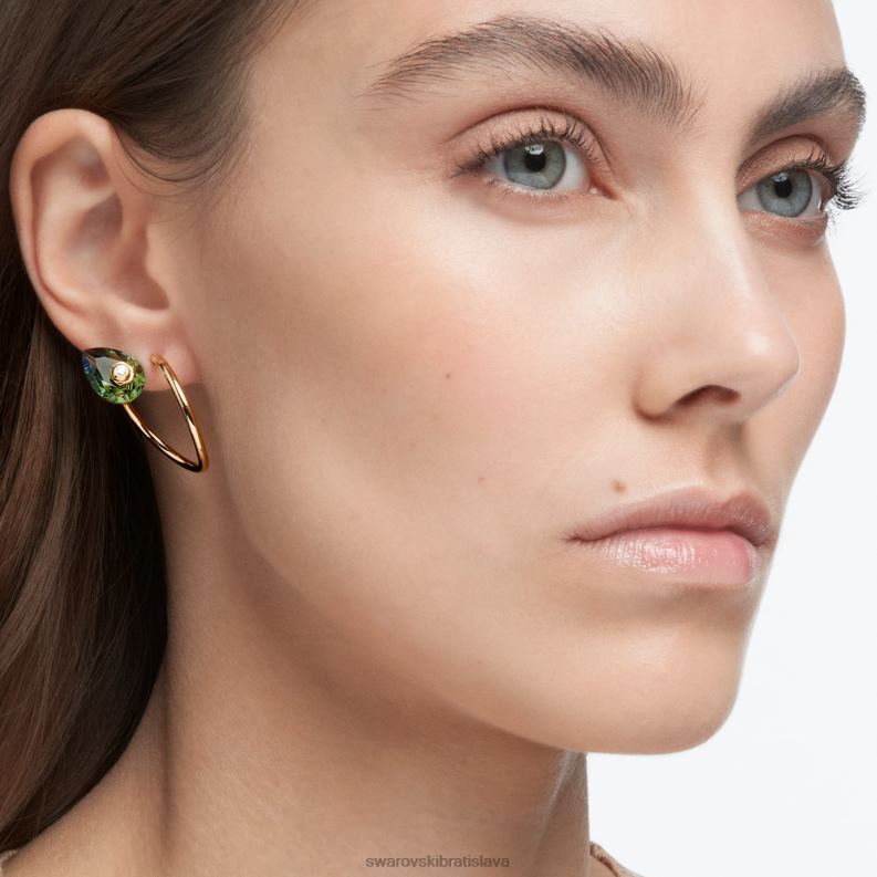 numina visiace náušnice asymetrický dizajn, zmiešané strihy, zelené, pozlátené B8ZNT782 Swarovski šperky