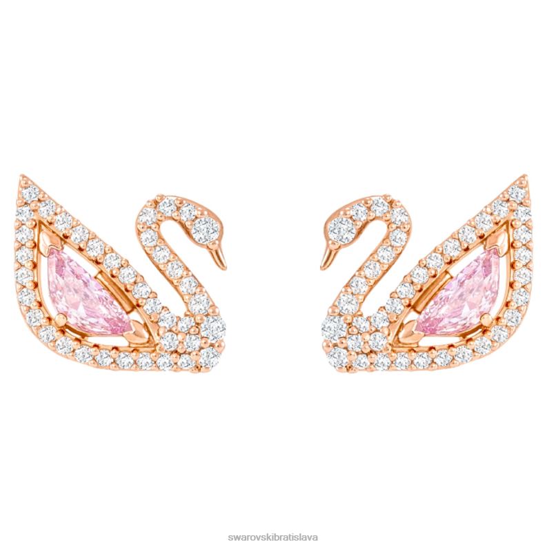 oslnivé labutie náušnice labuť, ružové, pozlátené ružovým zlatom B8ZNT777 Swarovski šperky