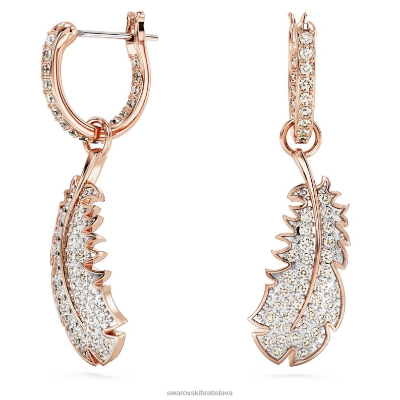pekné visiace náušnice pierko, biele, pozlátené ružovým zlatom B8ZNT830 Swarovski šperky