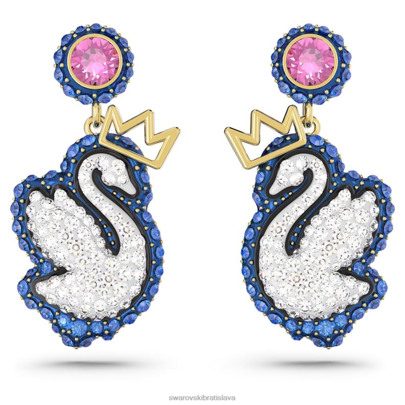popové náušnice labuť labuť, modrá, pozlátená B8ZNT821 Swarovski šperky