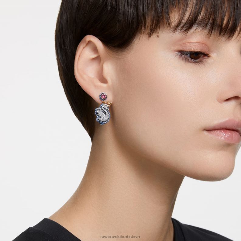 popové náušnice labuť labuť, modrá, pozlátená B8ZNT821 Swarovski šperky