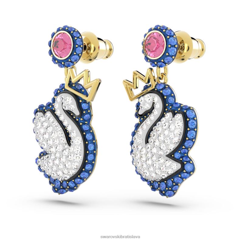 popové náušnice labuť labuť, modrá, pozlátená B8ZNT821 Swarovski šperky