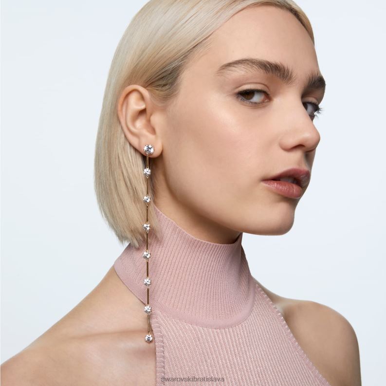 visiace náušnice constella asymetrický dizajn, okrúhly strih, biely, lesklý pozlátený B8ZNT816 Swarovski šperky