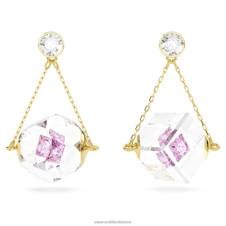 visiace náušnice curiosa asymetrický dizajn, plávajúci šaton, ružový, pozlátený B8ZNT856 Swarovski šperky