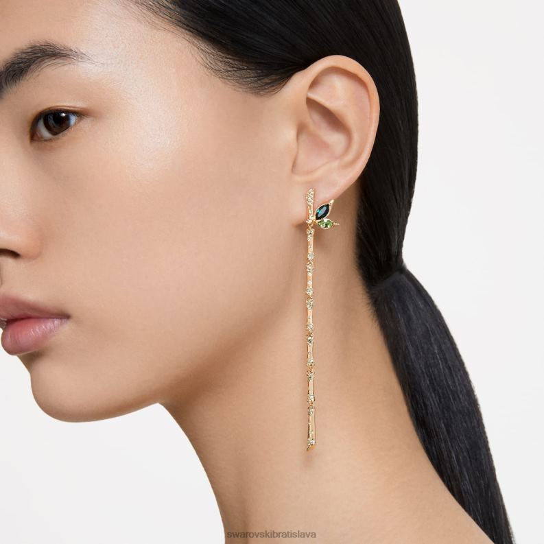 visiace náušnice dellium asymetrické prevedenie, bambusové, zelené, pozlátené B8ZNT809 Swarovski šperky