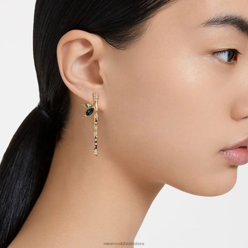 visiace náušnice dellium asymetrické prevedenie, bambusové, zelené, pozlátené B8ZNT809 Swarovski šperky