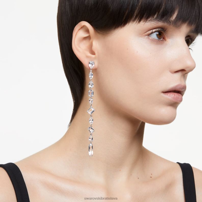 visiace náušnice gema asymetrický dizajn, zmiešané strihy, biela, rhodiované B8ZNT848 Swarovski šperky