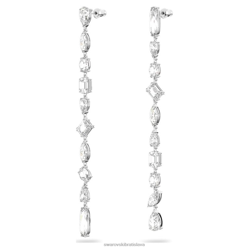 visiace náušnice gema asymetrický dizajn, zmiešané strihy, biela, rhodiované B8ZNT848 Swarovski šperky