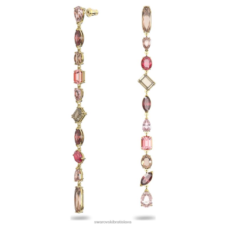 visiace náušnice gema asymetrický dizajn, zmiešané strihy, viacfarebné, pozlátené B8ZNT806 Swarovski šperky