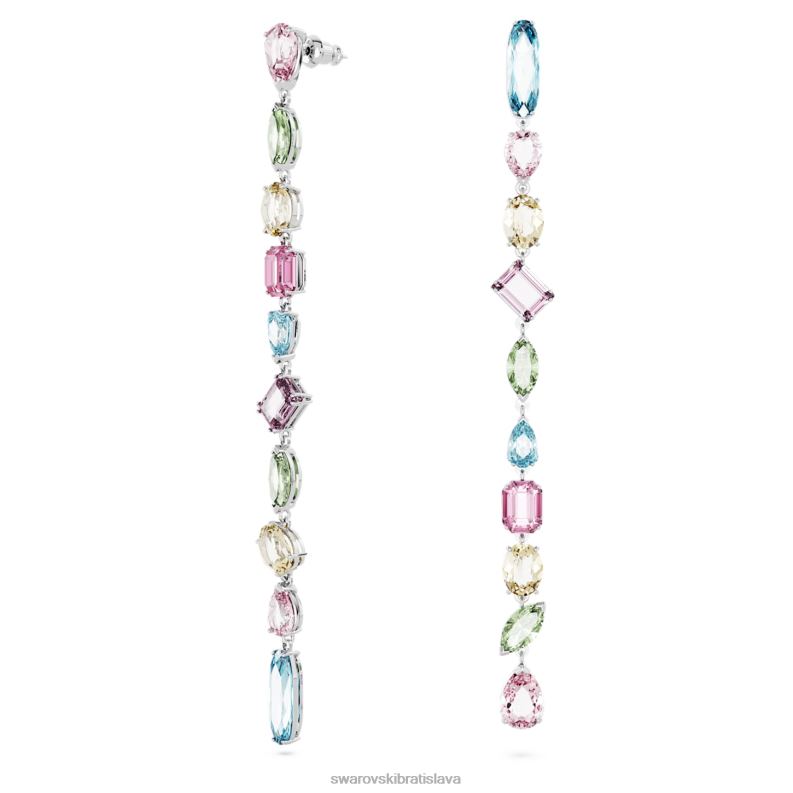 visiace náušnice gema asymetrický dizajn, zmiešané strihy, viacfarebné, rhodiované B8ZNT837 Swarovski šperky