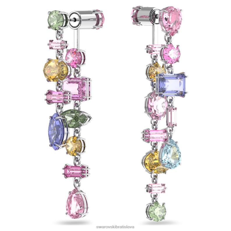 visiace náušnice gema asymetrický dizajn, zmiešané strihy, viacfarebné, rhodiované B8ZNT847 Swarovski šperky