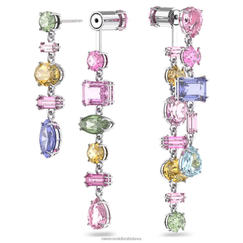 visiace náušnice gema asymetrický dizajn, zmiešané strihy, viacfarebné, rhodiované B8ZNT847 Swarovski šperky