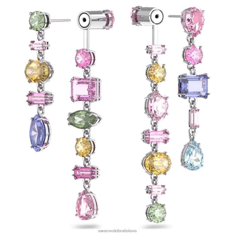 visiace náušnice gema asymetrický dizajn, zmiešané strihy, viacfarebné, rhodiované B8ZNT847 Swarovski šperky