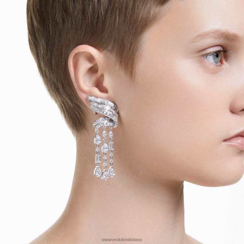 visiace náušnice hyperbola uhlíkovo neutrálny oxid zirkoničitý, zmiešané rezy, biely, rhodiovaný B8ZNT855 Swarovski šperky