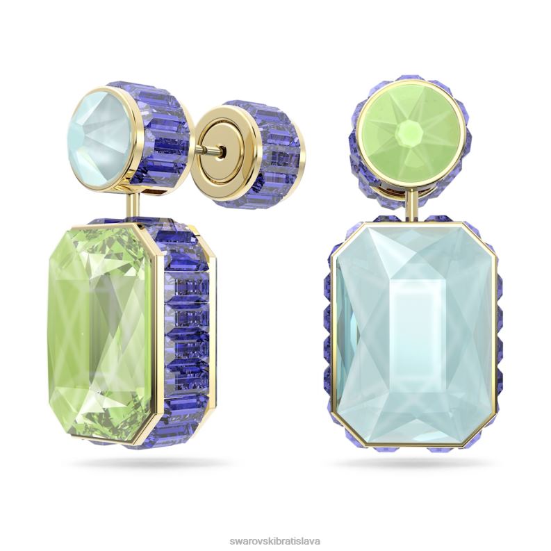 visiace náušnice orbita asymetrický dizajn, osemhranný strih, viacfarebný, pozlátený B8ZNT779 Swarovski šperky
