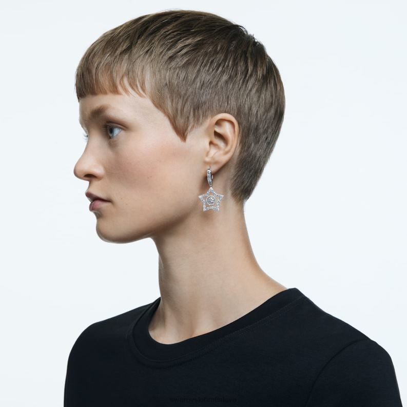 visiace náušnice stella zmiešané rezy, hviezdicové, biele, rhodiované B8ZNT789 Swarovski šperky