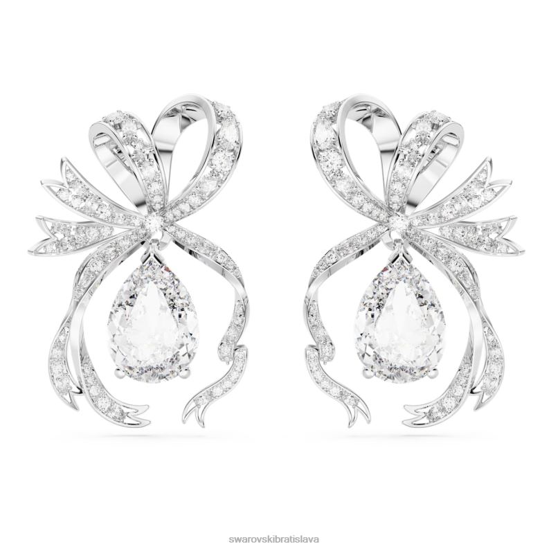voltové náušnice hruškový výbrus, mašľa, biely, rhodiovaný B8ZNT793 Swarovski šperky