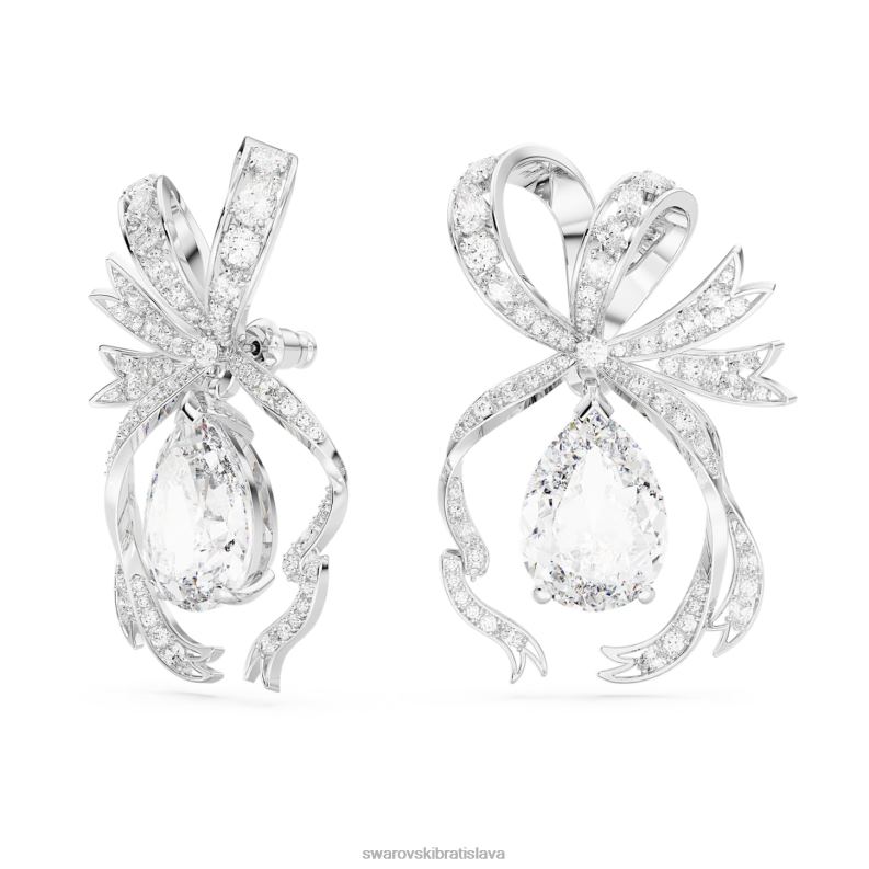 voltové náušnice hruškový výbrus, mašľa, biely, rhodiovaný B8ZNT793 Swarovski šperky