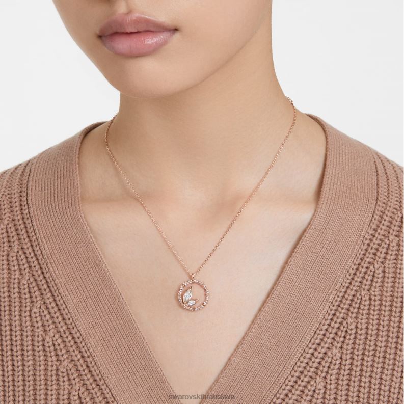 delliový náhrdelník okrúhly tvar, bambus, biela, pozlátené ružovým zlatom B8ZNT96 Swarovski šperky - Image 2