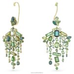 gema manžety na uši asymetrický dizajn, zmiešané strihy, luster, zelený, pozlátený B8ZNT858 Swarovski šperky - Image 3