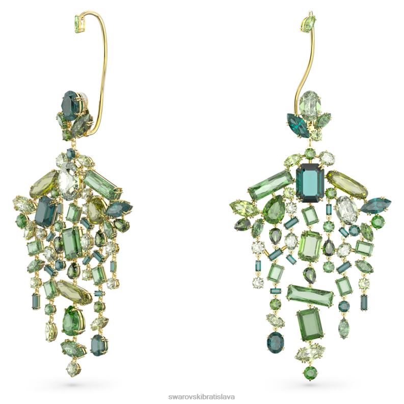 gema manžety na uši asymetrický dizajn, zmiešané strihy, luster, zelený, pozlátený B8ZNT858 Swarovski šperky - Image 3