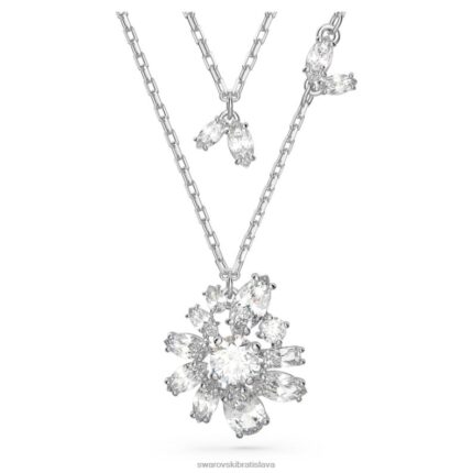 gema vrstvený náhrdelník zmiešané rezy, kvet, biela, rhodiované B8ZNT117 Swarovski šperky