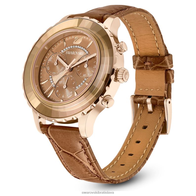 hodinky octea lux chrono švajčiarska výroba, kožený remienok, hnedá, zlatá povrchová úprava B8ZNT1150 Swarovski príslušenstvo - Image 3